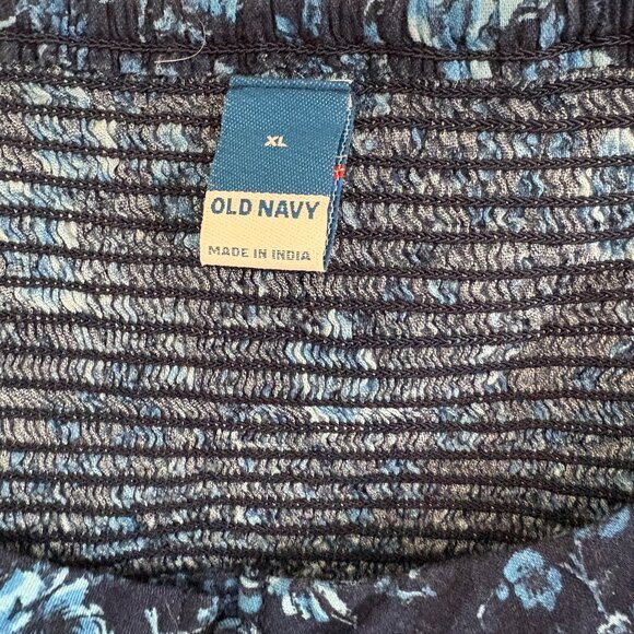 Old Navy Button Front Smocked Back Blouse Puff Sleeve Peasant Top Blue Floral - Picture 3 of 7